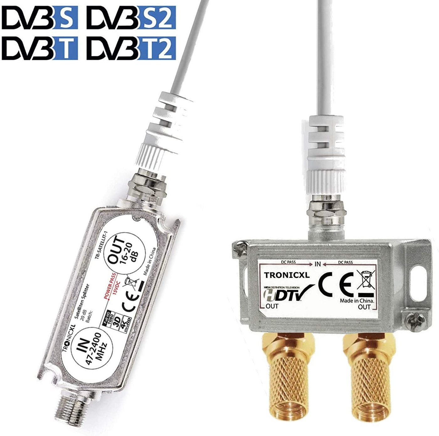TronicXL SAT-Verteiler 2-fach Sat Splitter mit Verstärker Weiche DVBS DVBT Unicable TV HD 4K TronicXL SAT-Verteiler 2-fach Sat Splitter mit Verstärker Weiche DVBS DVBT Unicable TV HD 4K von TronicXL