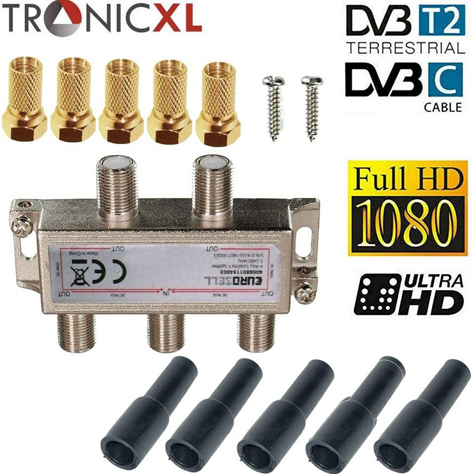 TronicXL SAT-Verteiler 4-fach Antennenverteiler + Wetterschutz + F-Stecker BK SAT Splitter TronicXL SAT-Verteiler 4-fach Antennenverteiler + Wetterschutz + F-Stecker BK SAT Splitter von TronicXL