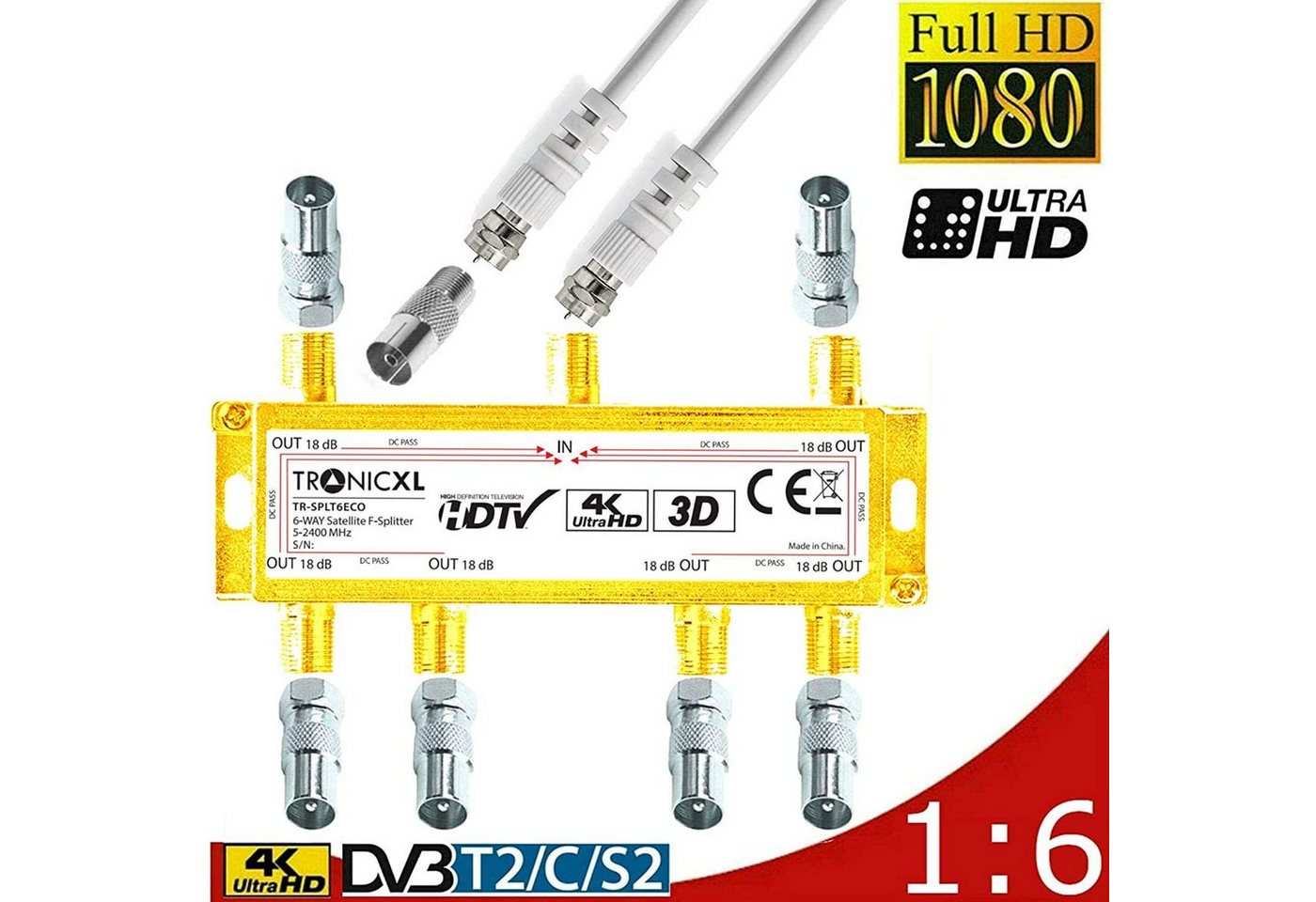 TronicXL SAT-Verteiler 4K 6fach Antennenverteiler 3D HD IEC Verteiler TV 6-fach Sat Splitter TronicXL SAT-Verteiler 4K 6fach Antennenverteiler 3D HD IEC Verteiler TV 6-fach Sat Splitter von TronicXL