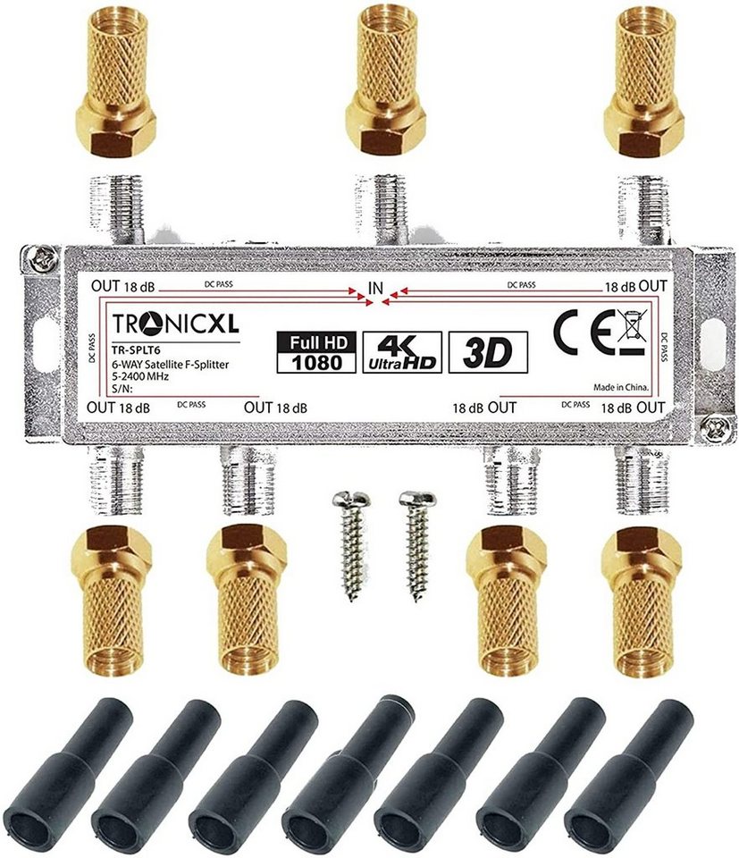 TronicXL SAT-Verteiler 6-Fach Sat Splitter Wetterschutz F-Stecker Verteiler Weiche DVBT DVBT2, Wandmontage möglich von TronicXL