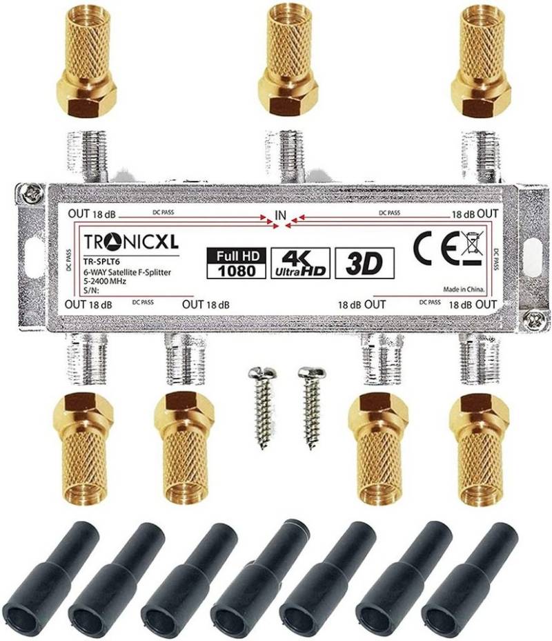 TronicXL SAT-Verteiler 6-Fach Sat Splitter Wetterschutz F-Stecker Verteiler Weiche DVBT DVBT2, Wandmontage möglich von TronicXL