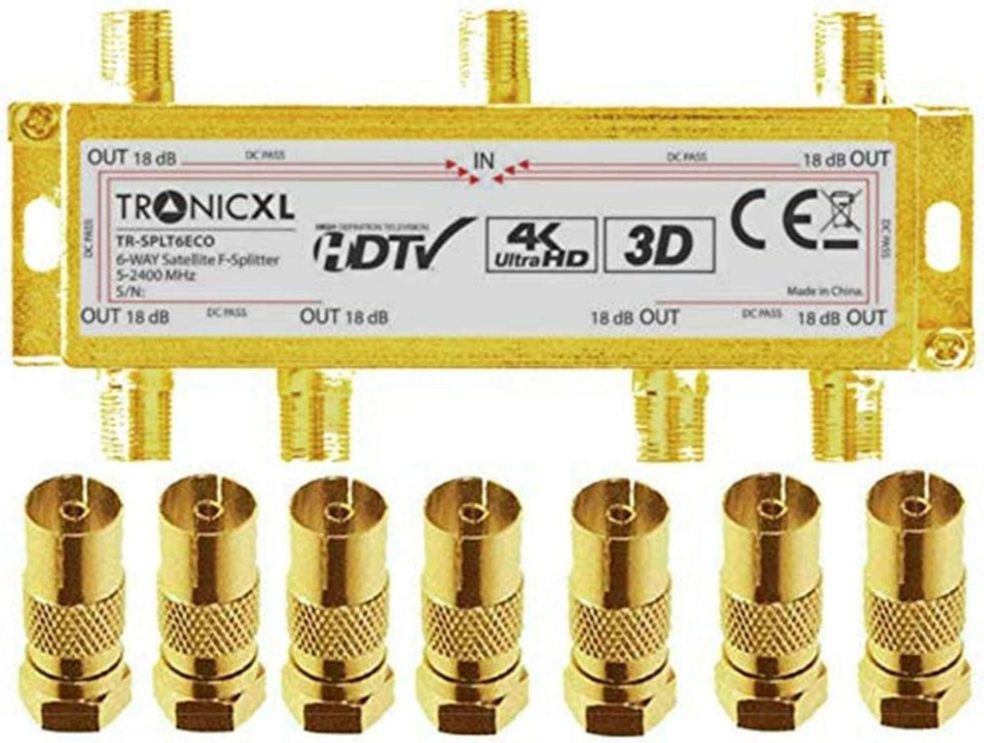 TronicXL SAT-Verteiler 6-fach Verteiler Splitter zb für Vodafone Kabelfernsehen Sat DVB-T2 von TronicXL