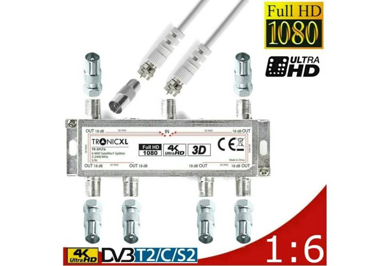 TronicXL SAT-Verteiler Breitband Kabel-Fernsehen Verteiler 6-fach TV Splitter DVB-C CATV von TronicXL