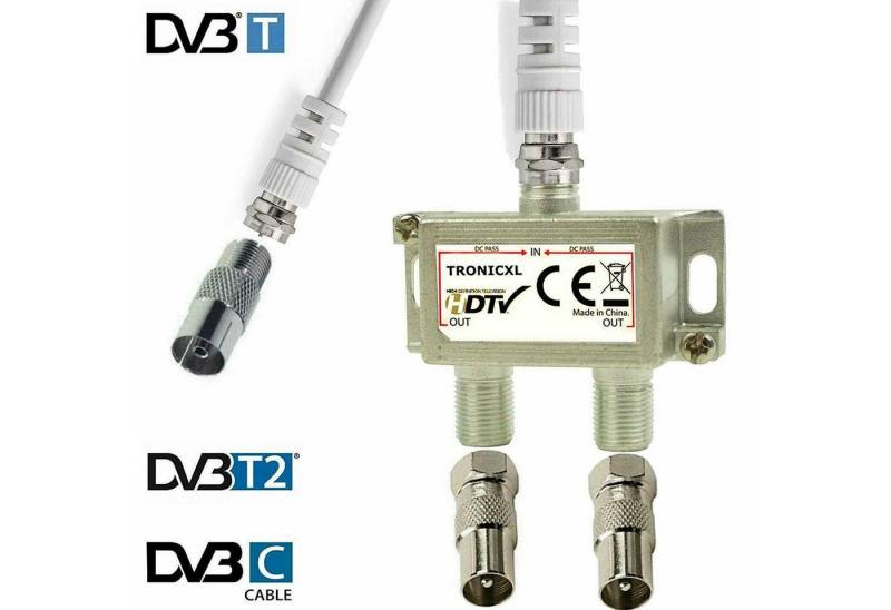 TronicXL SAT-Verteiler IEC Verteiler Antennenverteiler 2fach + Kabel Adapter Splitter Sat TV von TronicXL