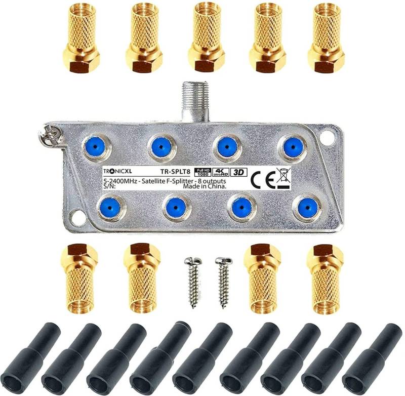 TronicXL SAT-Verteiler Sat Splitter 8-Fach Digital Antennenverteiler + F-Stecker Wetterschutz von TronicXL