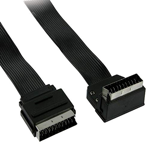TronicXL Scartkabel AV Kabel Flachband Flach SCART-Kabel Scart-Stecker Winkelstecker gewinkelt - 2m 2 Meter von TronicXL