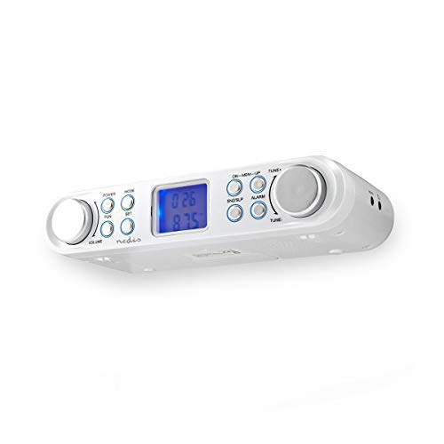 TronicXL Unterbau PLL FM Küchenradio Küche Radio unter Schrank weiß Weiss - AUX-in + Kopfhörer Anschluss - integrierte Stereo Lautsprecher mit Uhr Alarm Kalender von TronicXL
