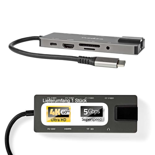 TronicXL XL Multiport Adapter USB-C Stecker - HDMI Ausgang 4K RJ45 Ethernet Internet USB-A USB-C Verteiler Weiche HUB Laptop kompatibel mit Nintendo Switch I 100W Carderader SD Kartenlesegerätet von TronicXL