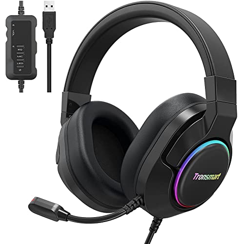 Tronsmart Gaming Headset mit Mikrofon, Sparkle Gaming Kopfhörer, Gamer Kopfhörer mit LED Lichter,Rauschunterdrückung Over Ear Headset USB mit 50MM Treiber und Mikrofon-Mute von Tronsmart