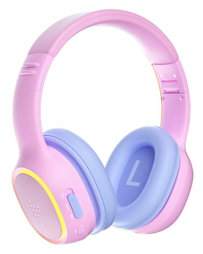 Tronsmart KH03 Kinder Kopfhörer Bluetooth, Sichere Lautstärkeregelung, Lärmreduzierung,Kabellose Kopfhörer mit Licht und Mikrofon, 70 Stunden Spielzeit, geeignet für Schule/Reisen/Flugzeug (Blau) von Tronsmart