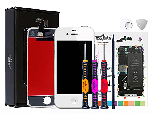 Trop Saint® Ersatz Display für iPhone 4 LCD Einheit Weiß Reparaturset Kompatibel iPhone mit Magnetische Schraubenkarte und Werkzeug von Trop Saint