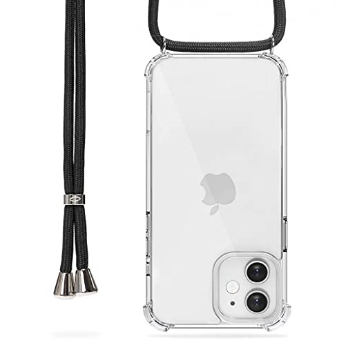 Trop Saint® Handy Hülle mit Band für iPhone 12 Mini - Handykette Seil Schnur mit Case zum Umhängen - Schwarz von Trop Saint