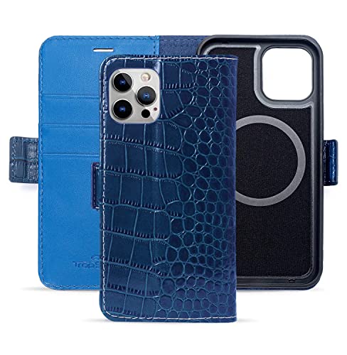 Trop Saint® Leder Case Brieftasche kompatibel iPhone 12 Pro Max - Krokodil Stil [Mit Mag Safe] - Blau von Trop Saint