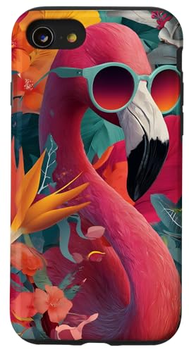 Flamingo Tropische Blumen Natur Hülle für iPhone SE (2020) / 7 / 8 von Tropical Designs by Dennex