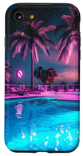 Pool Night Palm Sommerurlaub Hülle für iPhone SE (2020) / 7 / 8 von Tropical Designs by Dennex