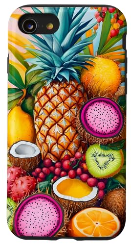 Tropische Früchte Ananas Kiwi Kokosnuss Zitrone Orange Hülle für iPhone SE (2020) / 7 / 8 von Tropical Designs by Dennex