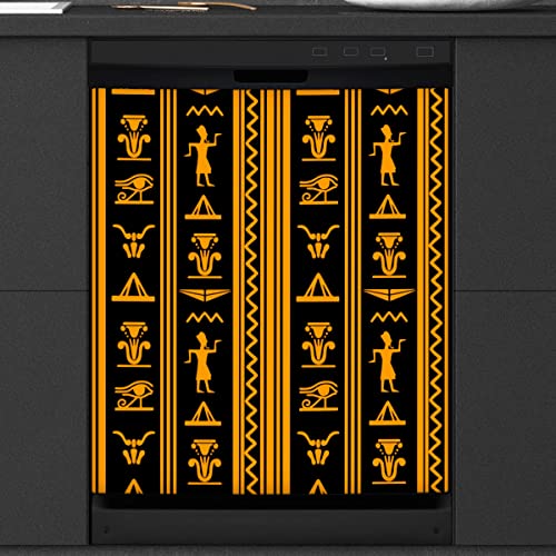 Ägyptische Hieroglyphen Geschirrspüler Magnetische Abdeckung Ethno Front Geschirrspüler Abdeckung für Kühlschrank Küche Dekoration Tür Magnetaufkleber 58,4 x 66 cm von TropicalLife