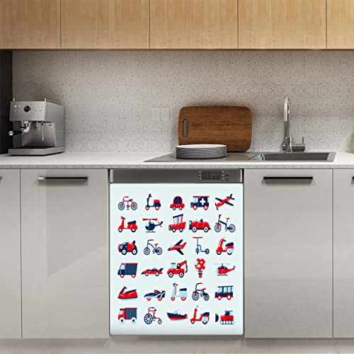 Auto Cartoons Geschirrspüler Magnetabdeckung, niedliche Auto magnetische Dekoration Panel Magnet Stiker für Kühlschrank Küche Dekoration Tür, 58,4 x 66 cm von TropicalLife
