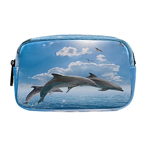 COZYhome Federmäppchen, süßes Meerestier-Delfin-Federmäppchen, mit Reißverschluss, Schreibwarenbeutel für Mädchen, Jungen, Frauen, Kosmetiktasche, Make-up-Tasche mit Fächern von TropicalLife