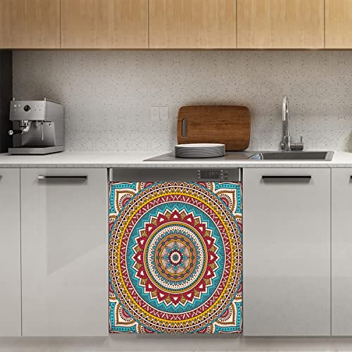 Ethnische Mandala-Blume, Geschirrspüler-Magnetabdeckung, indische magnetische Dekoration, Panel-Magnet-Stiker für Kühlschrank, Küche, Dekoration, Tür, magnetisch, 58,4 x 66 cm von TropicalLife