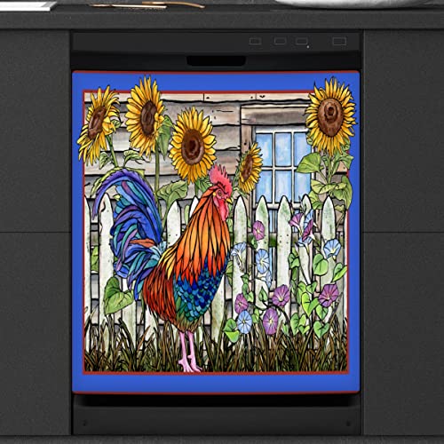 Farmhouse Rooster Geschirrspüler Magnetische Abdeckung Blume Sonnenblume Front Geschirrspüler Abdeckung für Kühlschrank Küche Dekoration Tür Magnetaufkleber 58,4 x 66 cm von TropicalLife