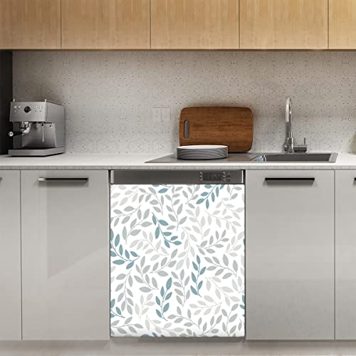 Grau-blaue Blätter-Zweige, Geschirrspüler-Magnetabdeckung, graue Blätter, Frühlingsblumen, magnetische Dekoration, Panel, Magnet-Stiker für Kühlschrank, Küche, Dekoration, Tür, 58,4 x 66 cm von TropicalLife