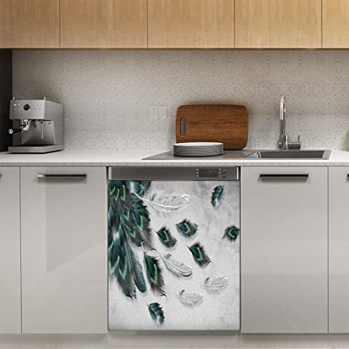 Grüne Feder-Geschirrspüler-Magnetabdeckung, Tierfeder, magnetische Dekoration, Panel, Magnet-Stiker für Kühlschrank, Küche, Dekoration, Tür, 58,4 x 66 cm von TropicalLife