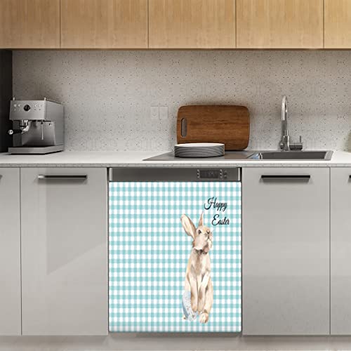 Happy Easter Geschirrspüler-Magnetabdeckung, Haseneier, blaues Büffelkariert, magnetische Dekoration, Panel, Magnet-Stiker für Kühlschrank, Küche, Dekoration, Tür, 58,4 x 66 cm von TropicalLife