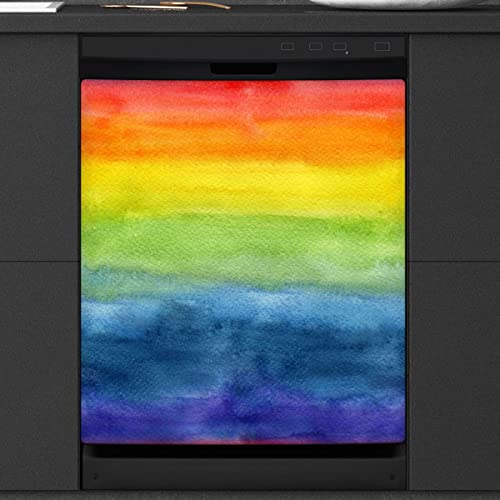 LGBT Pride Regenbogen Geschirrspüler Magnetische Abdeckung Aquarell Front Geschirrspüler Abdeckung für Kühlschrank Küche Dekoration Tür Magnetaufkleber 58,4 x 66 cm von TropicalLife