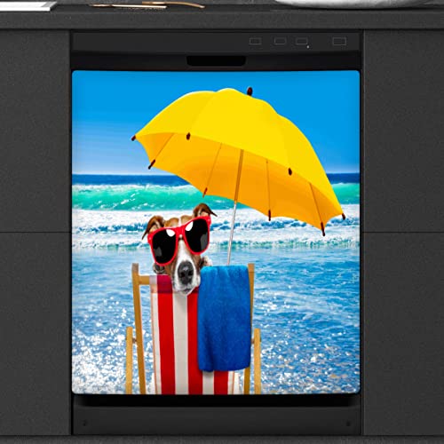 Lustiger Hund Geschirrspüler Magnetische Abdeckung Sommer Meer Strand Front Geschirrspüler Abdeckung für Kühlschrank Küche Dekoration Tür Magnetaufkleber 58,4 x 66 cm von TropicalLife