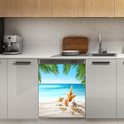 Magnetabdeckung für Meer, Strand, Seestern, Geschirrspüler, Ozeanbrett, Palme, magnetische Dekoration, Panel, Magnet, Stiker für Kühlschrank, Küche, Dekoration, Tür, 58,4 x 66 cm von TropicalLife