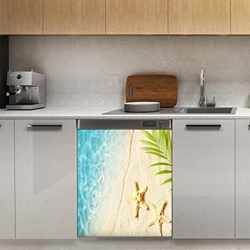 Magnetabdeckung für Strand, Seestern, Muscheln, Geschirrspüler, Ozeanpalme, magnetische Dekoration, Panel, Magnet, Stiker für Kühlschrank, Küche, Dekoration, Tür, 58,4 x 66 cm von TropicalLife