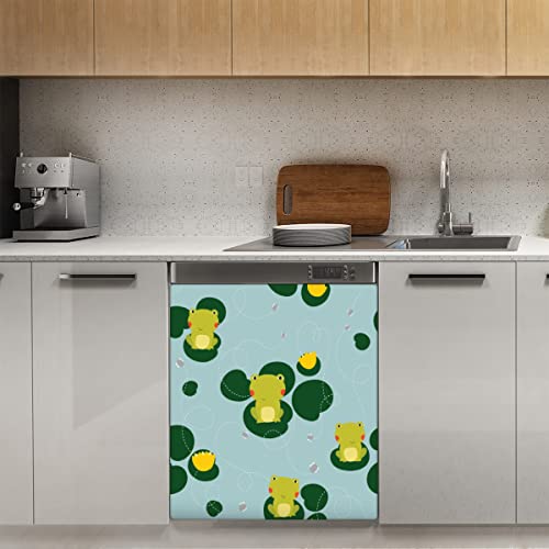 Niedlicher Frosch-Frosch-Geschirrspüler-Magnetabdeckung, grünes Tier, magnetische Dekoration, Panel, Magnet-Stiker für Kühlschrank, Küche, Dekoration, Tür, 58,4 x 66 cm von TropicalLife