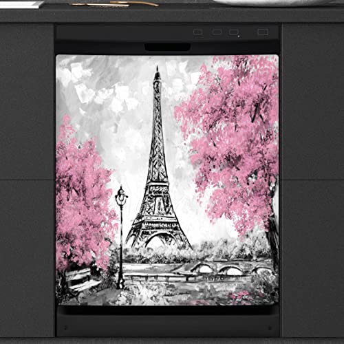 Ölgemälde Geschirrspüler Magnetische Abdeckung Paris Eiffelturm Front Geschirrspüler Abdeckung für Kühlschrank Küche Dekoration Tür Magnetaufkleber 58,4 x 66 cm von TropicalLife