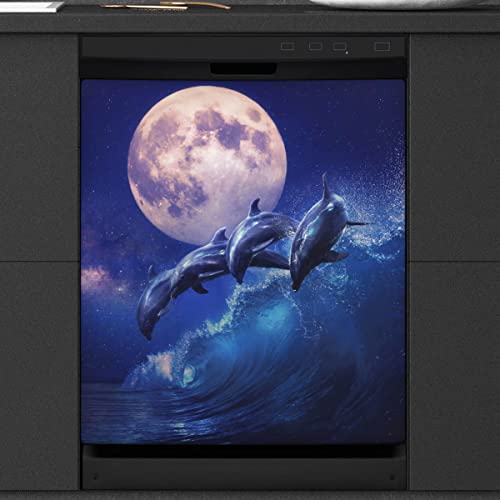 Ocean Sea Delphin Moon Night Geschirrspüler Magnetische Abdeckung Front Geschirrspüler Abdeckung für Kühlschrank Küche Dekoration Tür Magnetaufkleber 58,4 x 66 cm von TropicalLife
