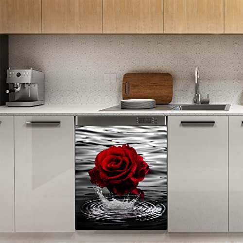 Ocean Seawater Red Rose Geschirrspüler-Magnetabdeckung, magnetische Dekoration Panel Magnet Stiker für Kühlschrank Küche Dekoration Tür Magnetaufkleber 58,4 x 66 cm von TropicalLife