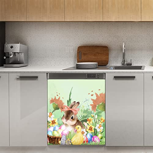 Osterhasen-Eier, Geschirrspüler-Magnetabdeckung, Frühling, Aquarell, Blume, Kaninchen, magnetische Dekoration, Panel, Magnet, Stiker für Kühlschrank, Küche, Dekoration, Tür, 58,4 x 66 cm von TropicalLife