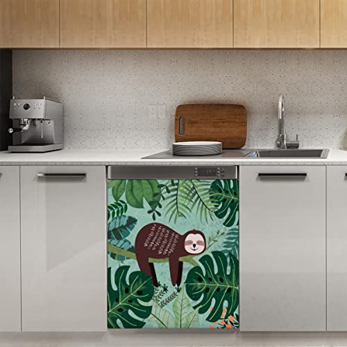 Palmblätter Faultier Geschirrspüler Magnetabdeckung Tropisches Tier Magnetische Dekoration Panel Magnet Stiker für Kühlschrank Küche Dekoration Tür 58,4 x 66 cm von TropicalLife