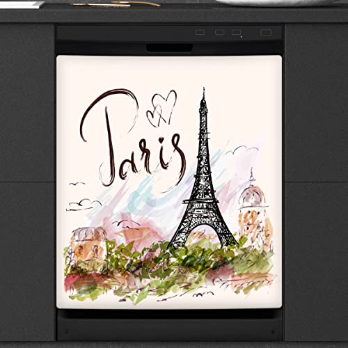 Paris Eiffelturm Zitat Geschirrspüler Magnetische Abdeckung Front Geschirrspüler Abdeckung für Kühlschrank Küche Dekoration Tür Magnetaufkleber 58,4 x 66 cm von TropicalLife