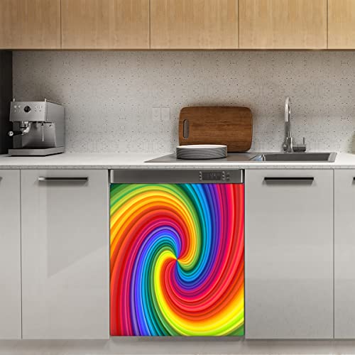 Rainbow Swirl Art Geschirrspüler-Magnetabdeckung, bunte Batikfärbung, magnetische Dekoration, Panel-Magnet-Stiker für Kühlschrank, Küche, Dekoration, Tür, 58,4 x 66 cm von TropicalLife