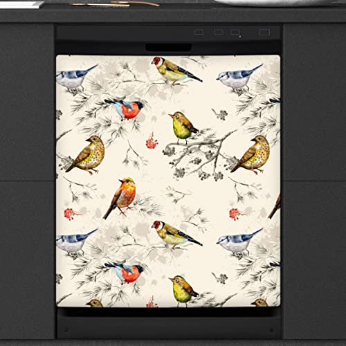 Retro Winter Vogel Geschirrspüler Magnetische Abdeckung Front Geschirrspüler Abdeckung für Kühlschrank Küche Dekoration Tür Magnetaufkleber 58,4 x 66 cm von TropicalLife