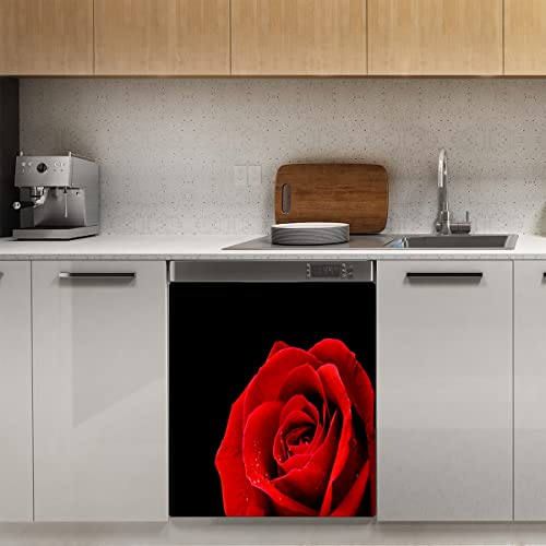 Rote Rose Geschirrspüler-Magnetabdeckung, Frühlingsblumen, magnetische Dekoration, Panel, Magnet-Stiker für Kühlschrank, Küche, Dekoration, Tür, 58,4 x 66 cm von TropicalLife