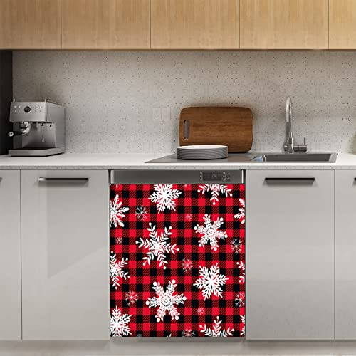 Rote Schneeflocken Plaid Geschirrspüler-Magnetabdeckung, Xmas Buffalo Karo Magnetische Dekoration Panel Magnet Stiker für Kühlschrank Küche Dekoration Tür Magnetaufkleber 58,4 x 66 cm von TropicalLife