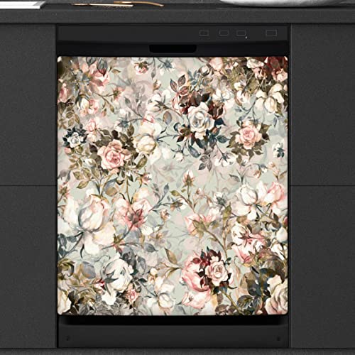 Rustikale Vintage Floral Rose Geschirrspüler Magnetische Abdeckung Front Geschirrspüler Abdeckung für Kühlschrank Küche Dekoration Tür Magnetaufkleber 58,4 x 66 cm von TropicalLife