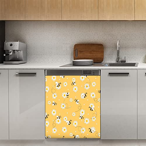 Spring Bee Daisy Flower Geschirrspüler-Magnetabdeckung, Polka Dot Floral Magnetische Dekoration Panel Magnet Stiker für Kühlschrank Küche Dekoration Tür Magnetaufkleber 58,4 x 66 cm von TropicalLife