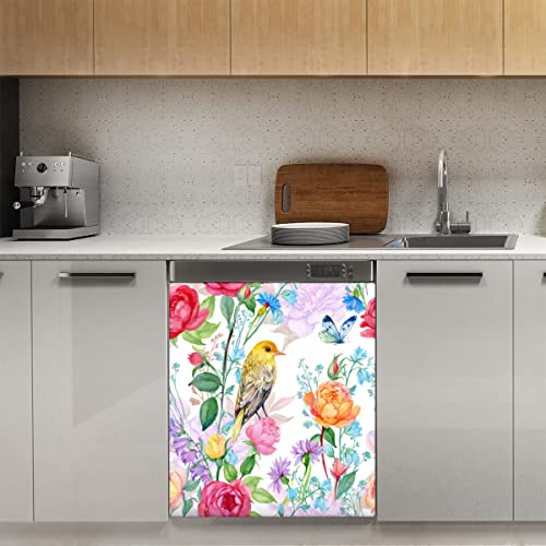 Spring Bird Geschirrspüler-Magnetabdeckung, Blumen Magnetische Dekoration Panel Magnet Stiker für Kühlschrank Küche Dekoration Tür Magnetaufkleber 58,4 x 66 cm von TropicalLife