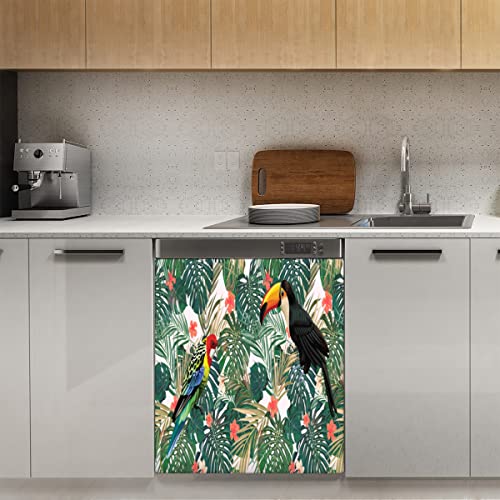 Spring Bird Geschirrspüler-Magnetabdeckung, tropische Palmenblätter, magnetische Dekoration, Panel-Magnet-Stiker für Kühlschrank, Küche, Dekoration, Tür, magnetischer Aufkleber, 58,4 x 66 cm von TropicalLife