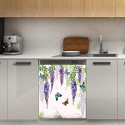 Spring Butterfly Leaves Geschirrspüler-Magnetabdeckung, Sommer Blume Floral Magnet Dekor Panel Magnet Stiker für Kühlschrank Küche Dekoration Tür Magnetaufkleber 58,4 x 66 cm von TropicalLife