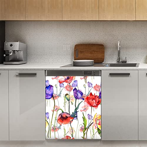 Spring Floral Poppy Geschirrspüler-Magnetabdeckung, bunte Blumen, magnetische Dekoration, Panel, Magnet-Stiker für Kühlschrank, Küche, Dekoration, Tür, 58,4 x 66 cm von TropicalLife