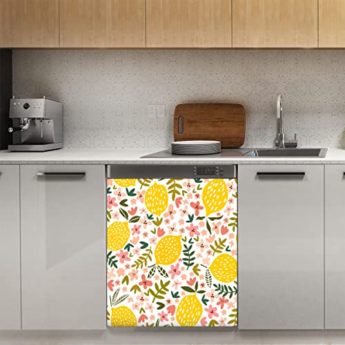 Spring Flower Lemon Geschirrspüler Magnetabdeckung, Sommer Blumen Blätter Magnet Dekor Panel Magnet Stiker für Kühlschrank Küche Dekoration Tür, 58,4 x 66 cm von TropicalLife